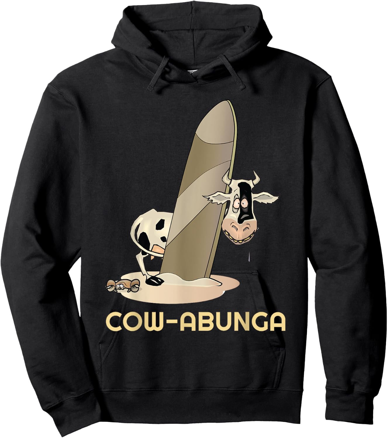Funny Cow Shirt Cow-abunga surfing cow on beach surfboard Men Women Kids Hoodie - Hoodie | Black