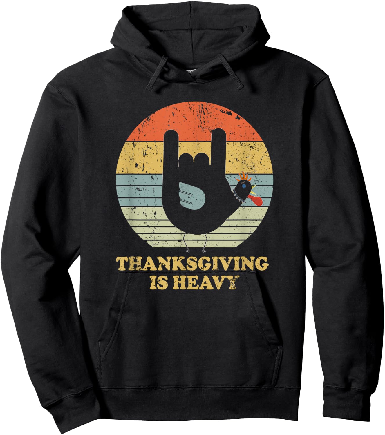 Thanksgiving Is Heavy Vintage Turkey Rock and Roll Hoodie - Hoodie | Black