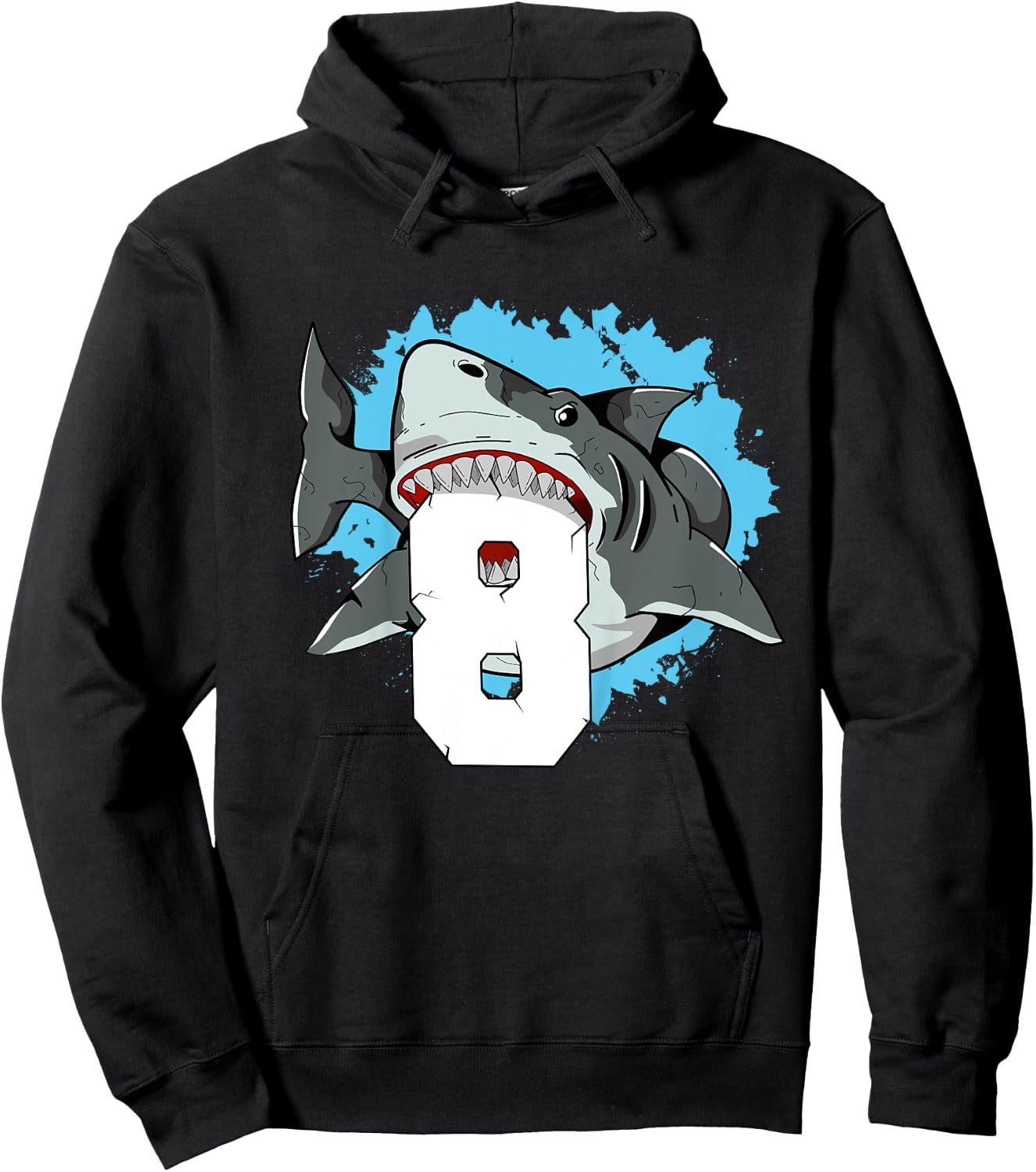 Kids Shark 8th Birthday Boy 8 Eight Shark Theme Party Hoodie - Hoodie | Black