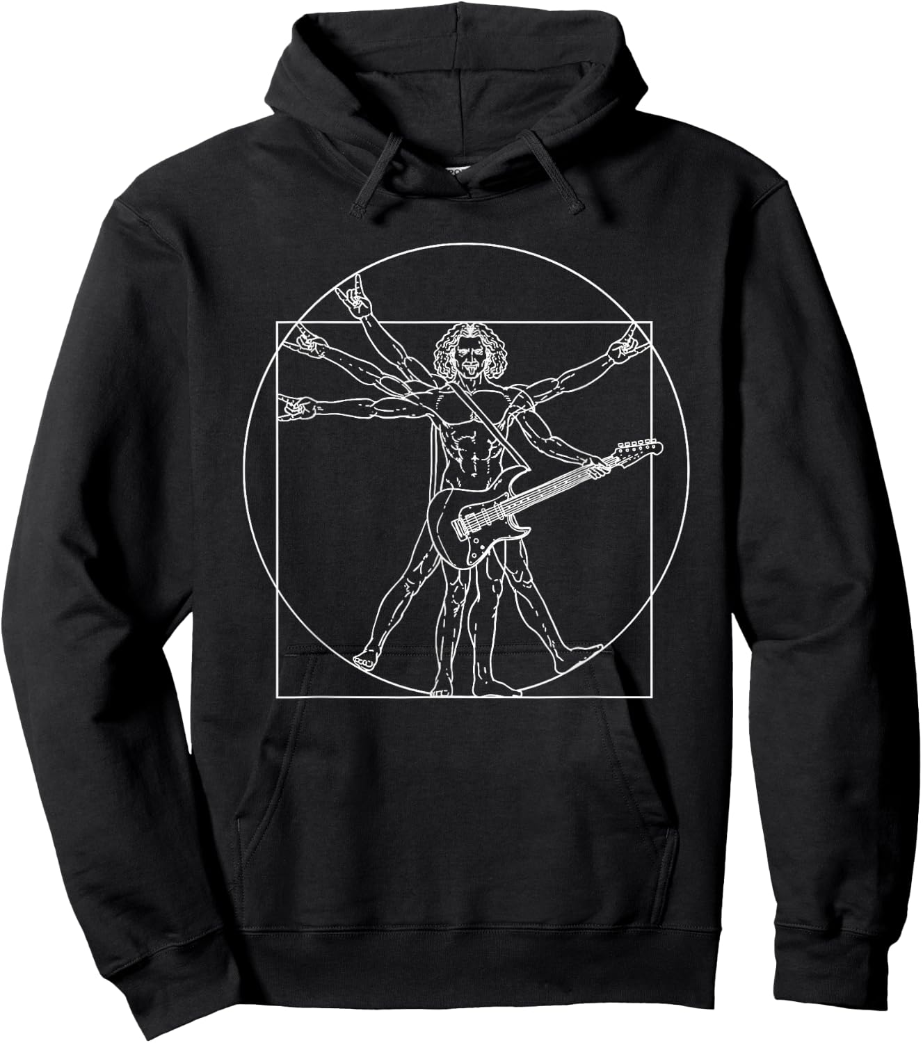 Wowsome! -Adults Black Electric Guitar Vitruvian Man Hoodie - Hoodie | Black