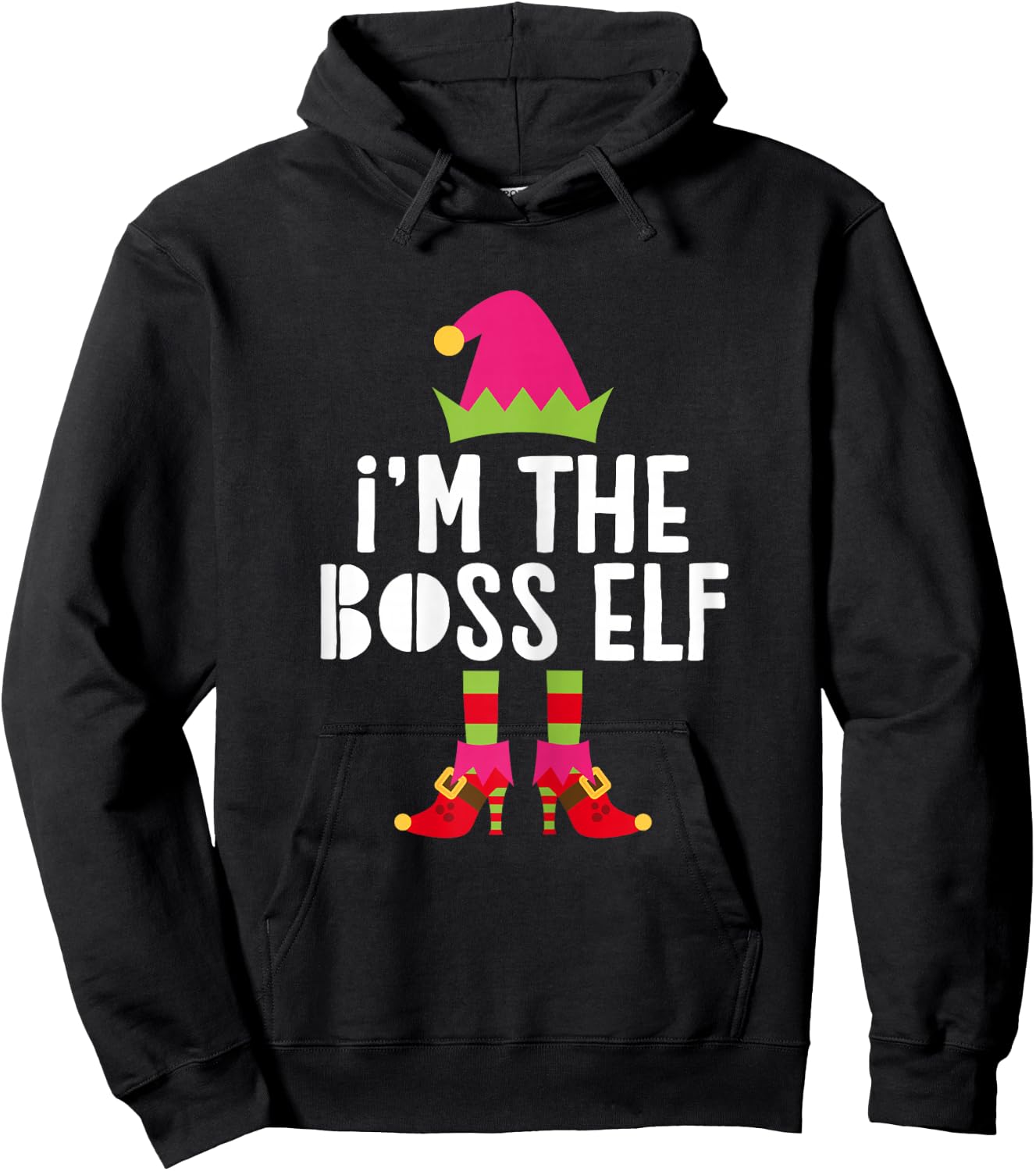 I'm The Boss Elf Shirt Women Girl Matching Christmas Elf Hoodie - Hoodie | Black