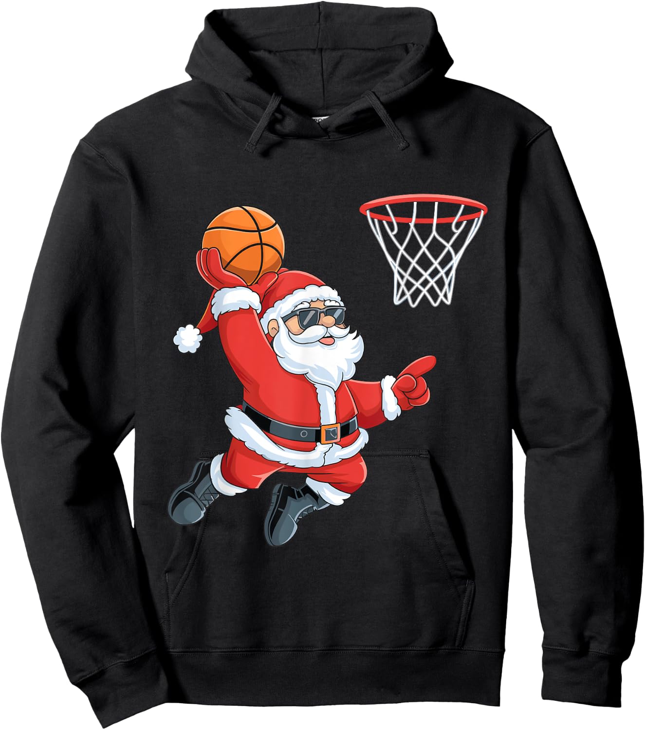 Christmas Santa Claus Dunking A Basketball Kids Boys Xmas Hoodie - Hoodie | Black