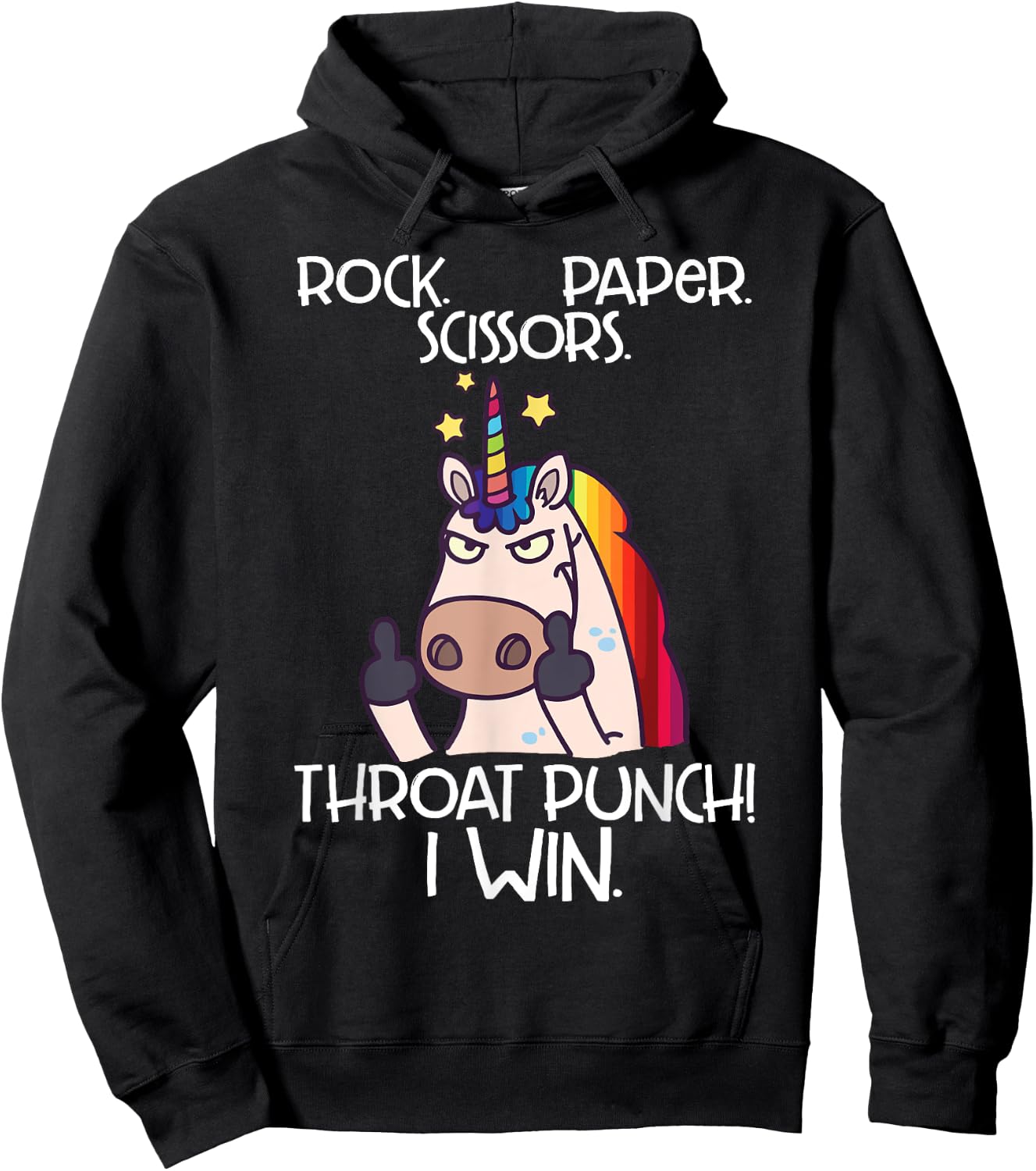 Rock Paper Scissors Throat Punch I Win Funny Unicorn Shirt Hoodie - Hoodie | Black