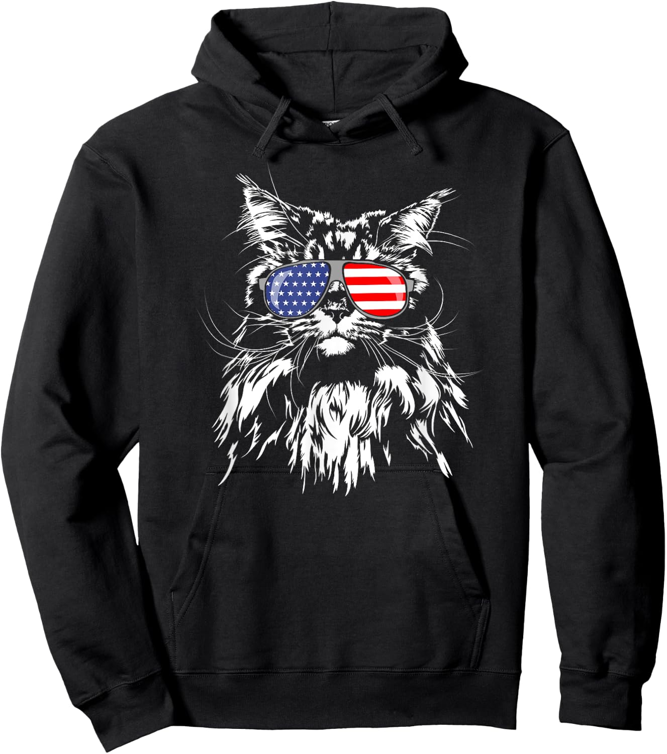 Funny Proud Maine Coon American Flag cat Shirt Hoodie - Hoodie | Black