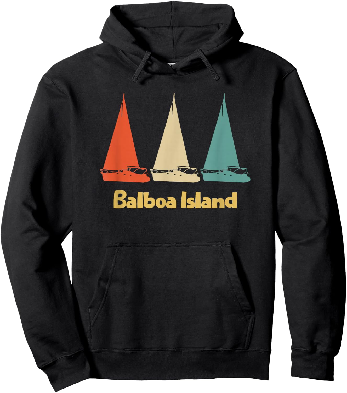 Vintage Retro Balboa Island CA Sailboat Hoodie - Hoodie | Black