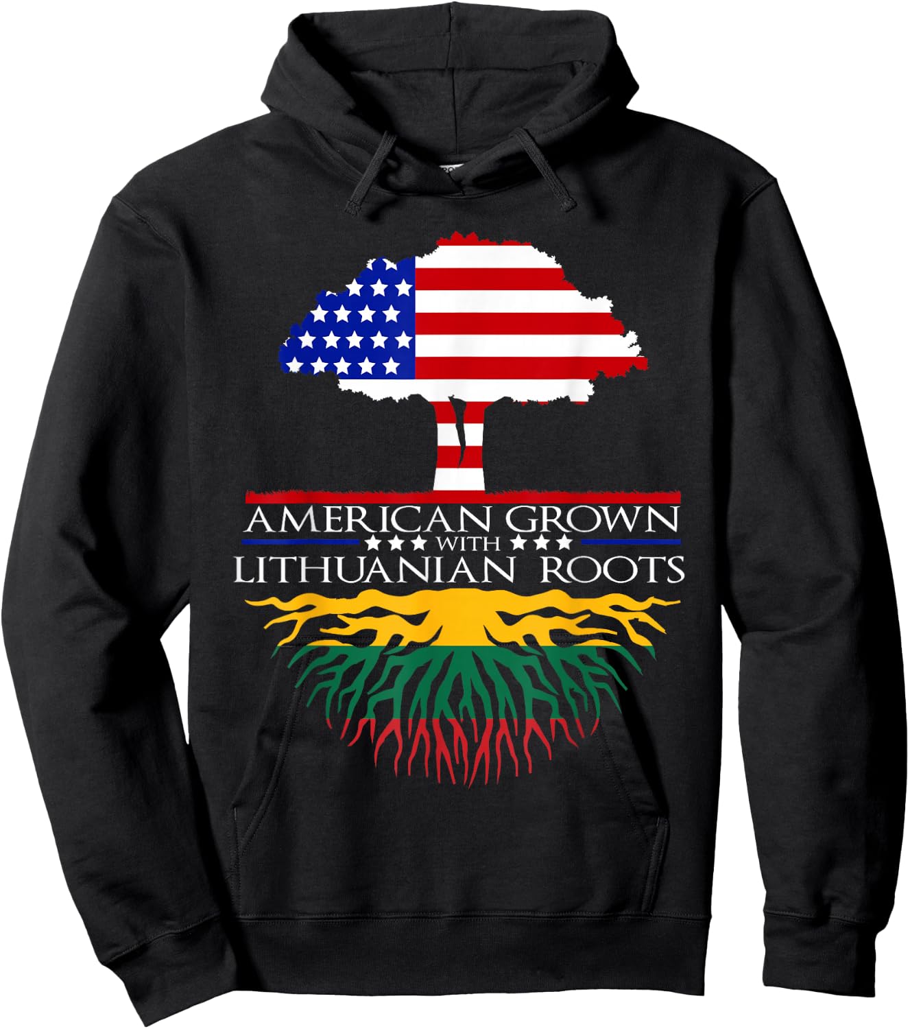 Lithuanian Roots American Grown Tree Flag USA Lithuania Hoodie - Hoodie | Black