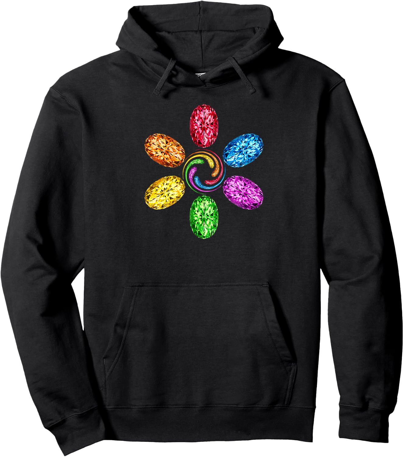 All Stones Rainbow Spiral Chakra Hoodie - Hoodie | Black