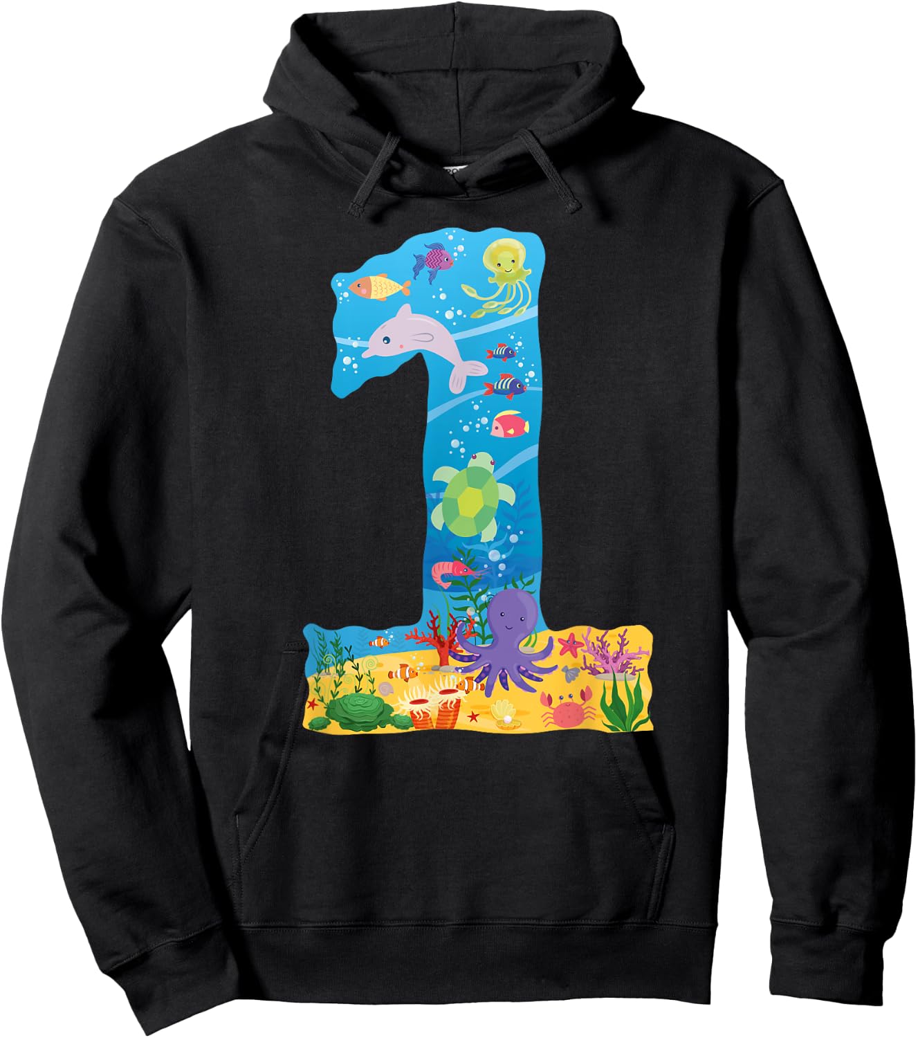 Under the Sea CARTOON Fish Starfish First number 1 Hoodie - Hoodie | Black