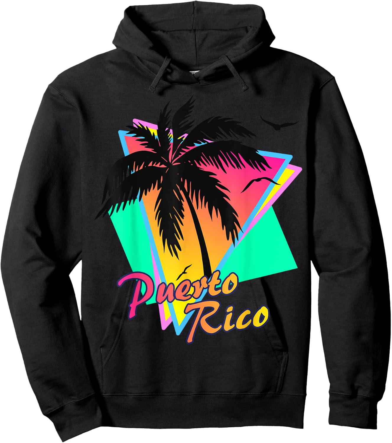 Puerto Rico 80s Tropical Summer Beach Palm Tree Sunset Men Women Kids Hoodie - Hoodie | Black