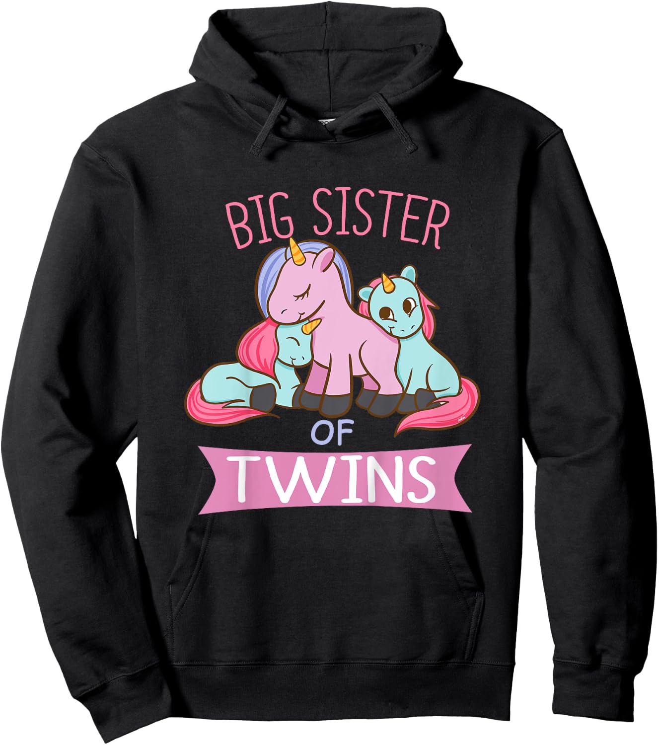Big Sister of Twins Unicorn Twin Hoodie - Hoodie | Black