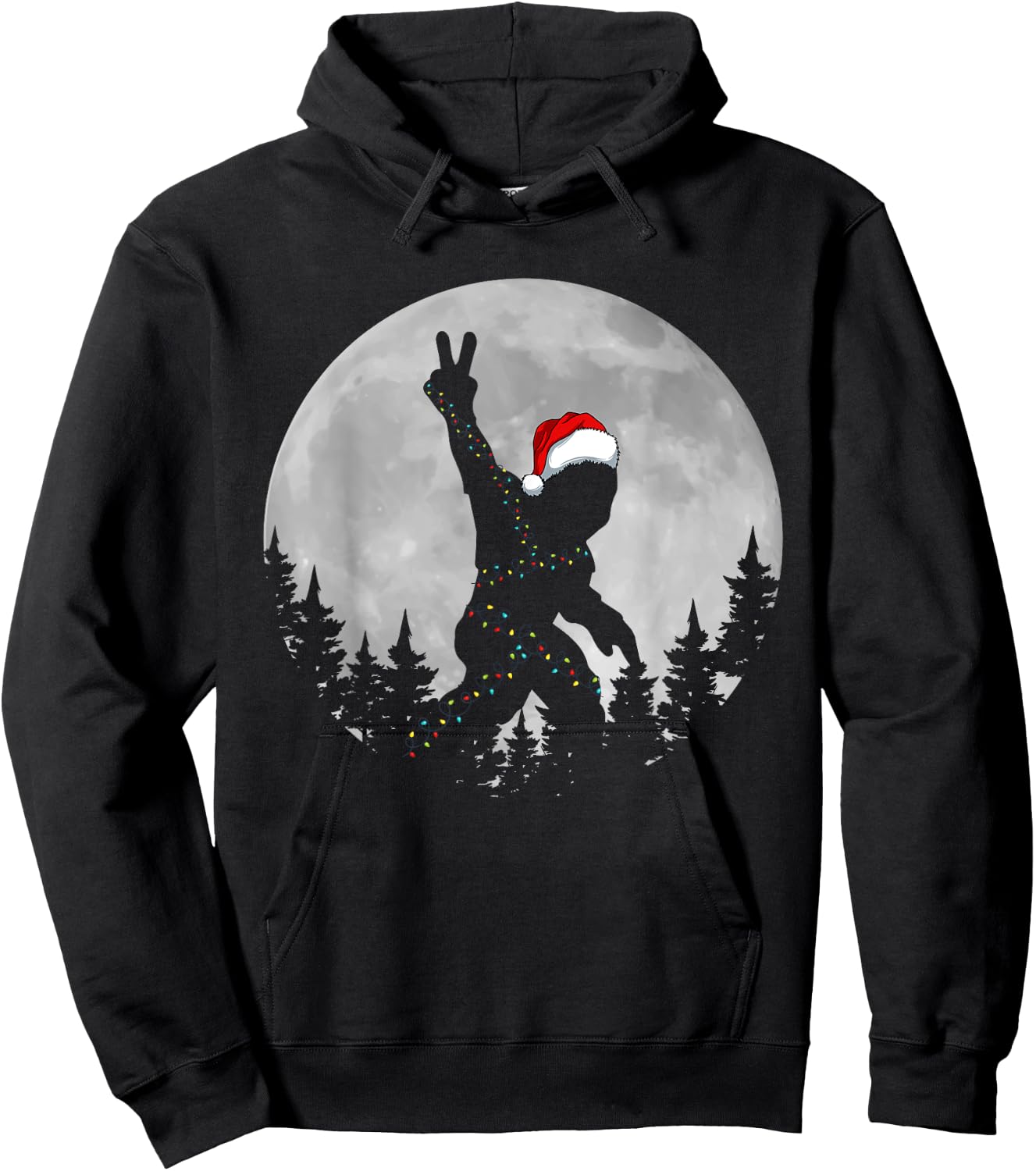 Bigfoot Santa Christmas Tree Lights Funny Xmas Sasquatch Hoodie - Hoodie | Black
