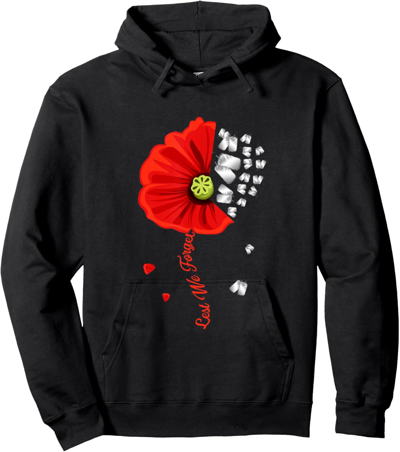 Veterans Day Lest We Forget Red Poppy Flower USA Memorial Hoodie - Hoodie | Black