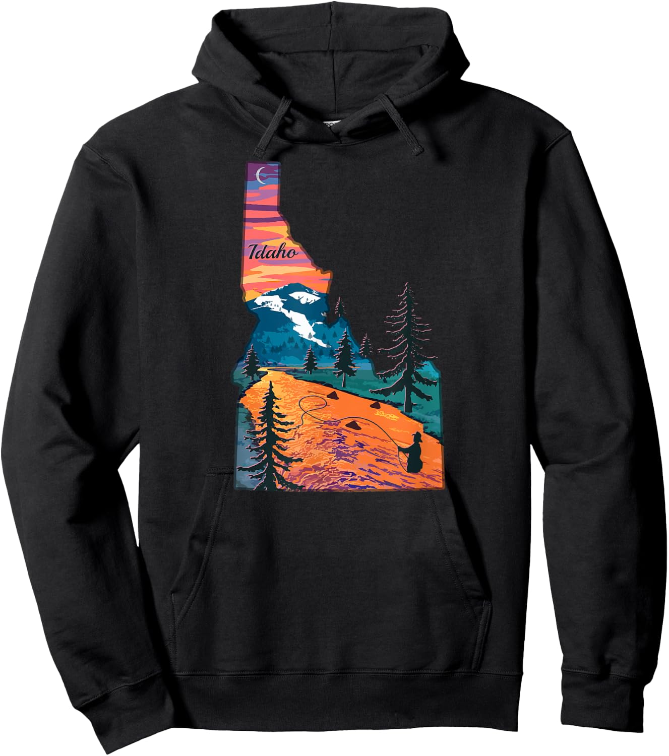 Vintage Fish Idaho State Map ID Fly Fishing Hoodie - Hoodie | Black