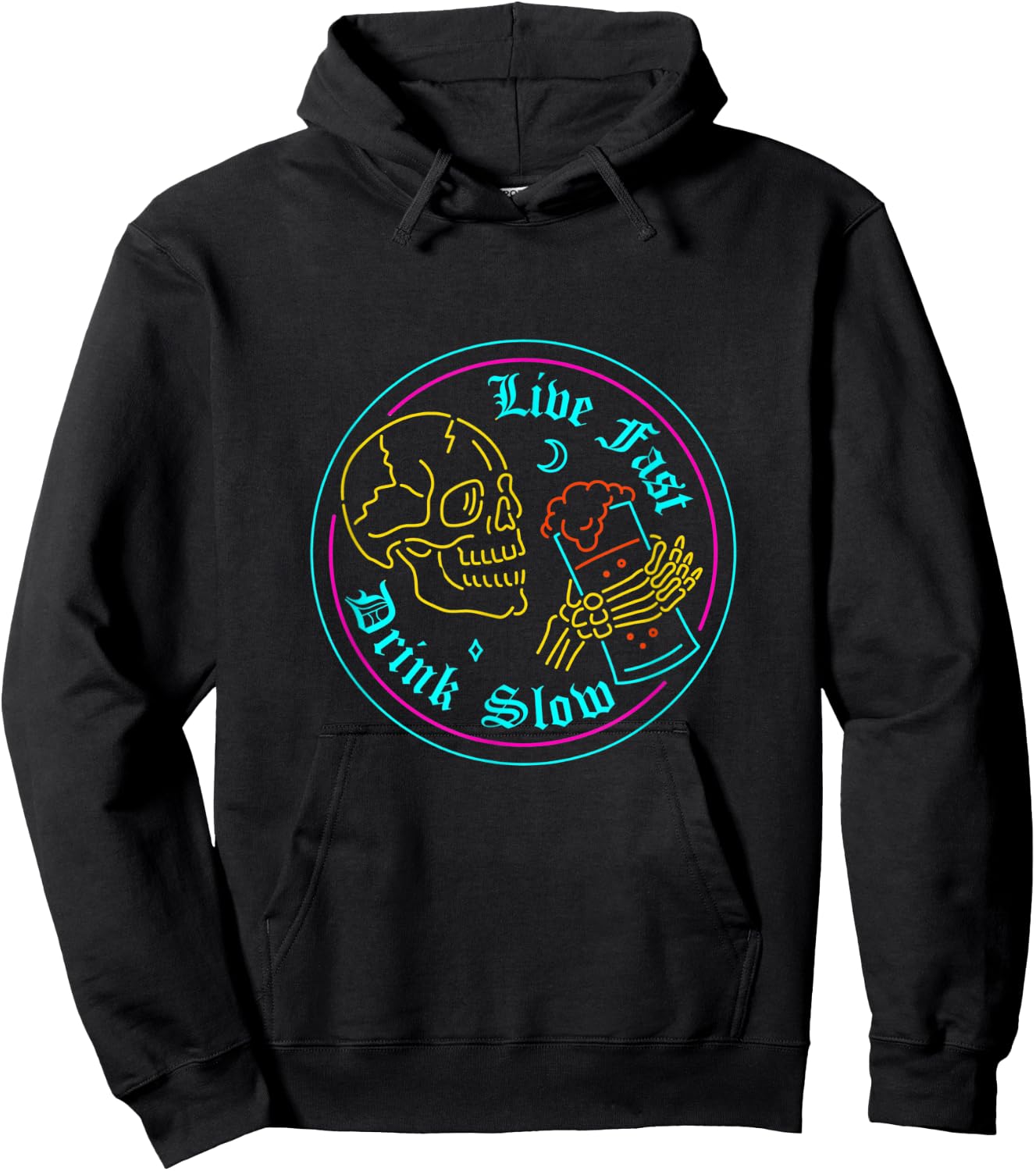 Funny Skeleton Drinking Beer Live Fast Drink Slow Skull Hoodie - Hoodie | Black