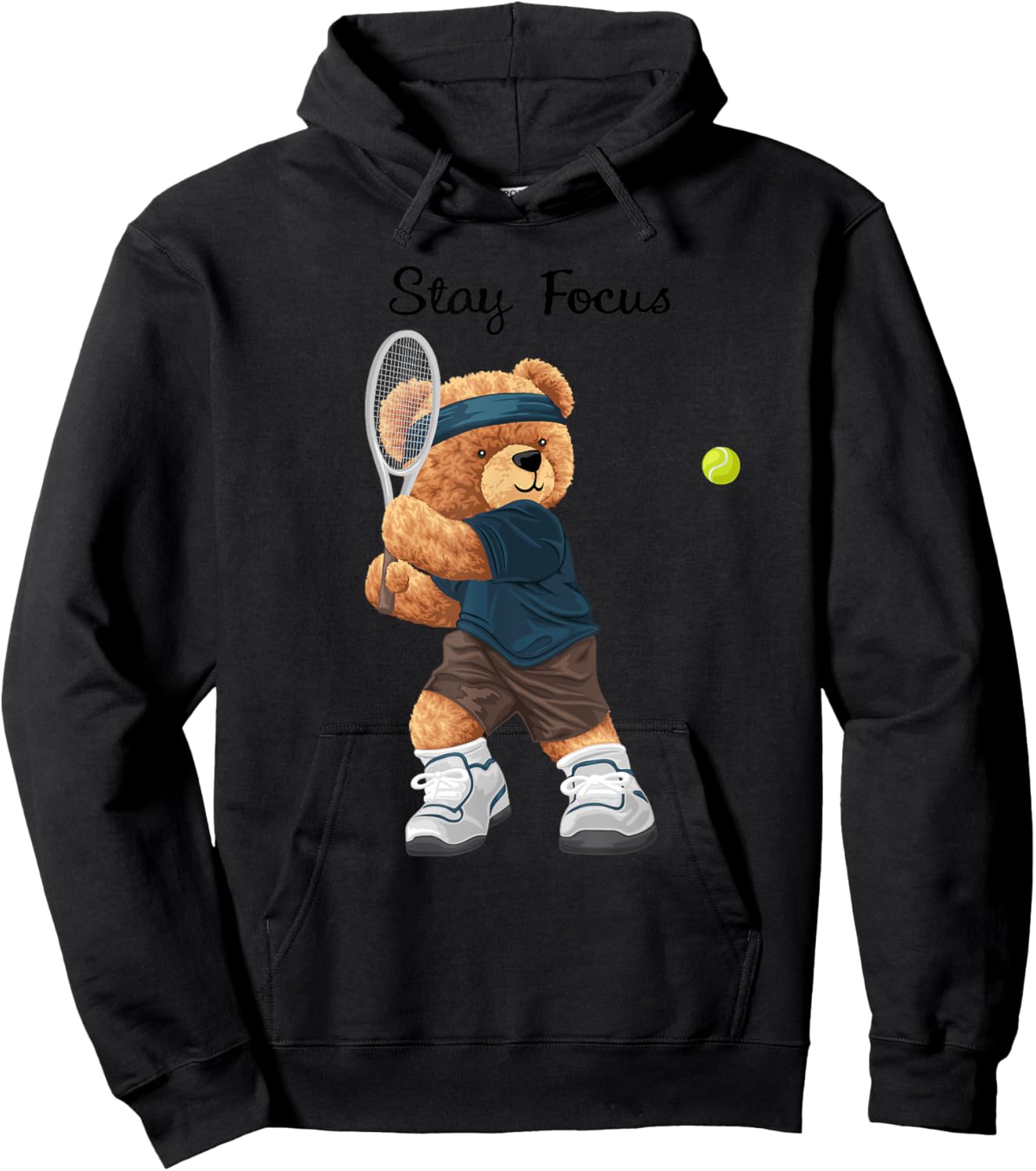 Cool Teddy Bear Playing Tennis Illustration Graphic Designs Hoodie - Hoodie | Black