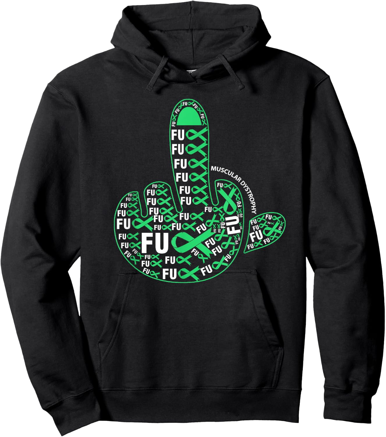 Fuck MUSCULAR DYSTROPHY Middle finger ribbon Hoodie - Hoodie | Black