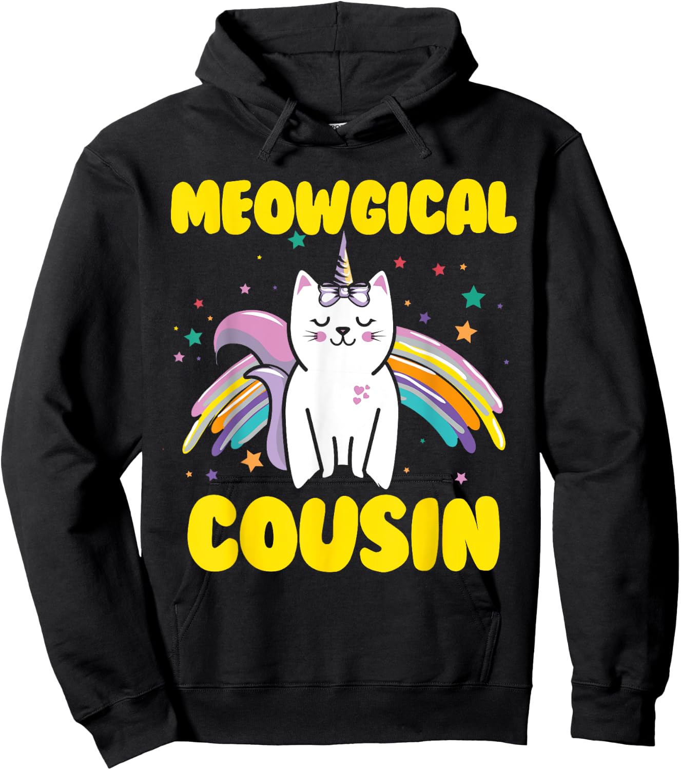 Meowgical Cousin Magical Kitty Cat Unicorn Hoodie - Hoodie | Black