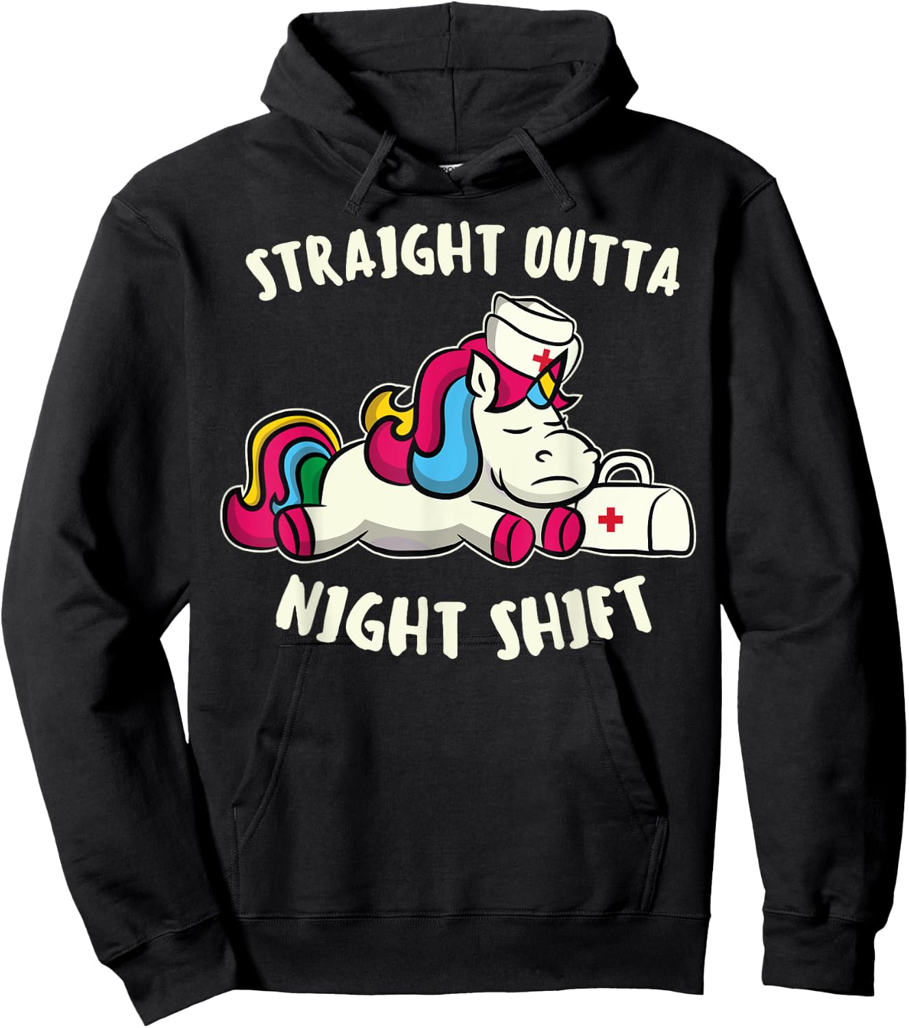 Funny Straight Outta Night Shift For Nurse Unicorns Hoodie - Hoodie | Black