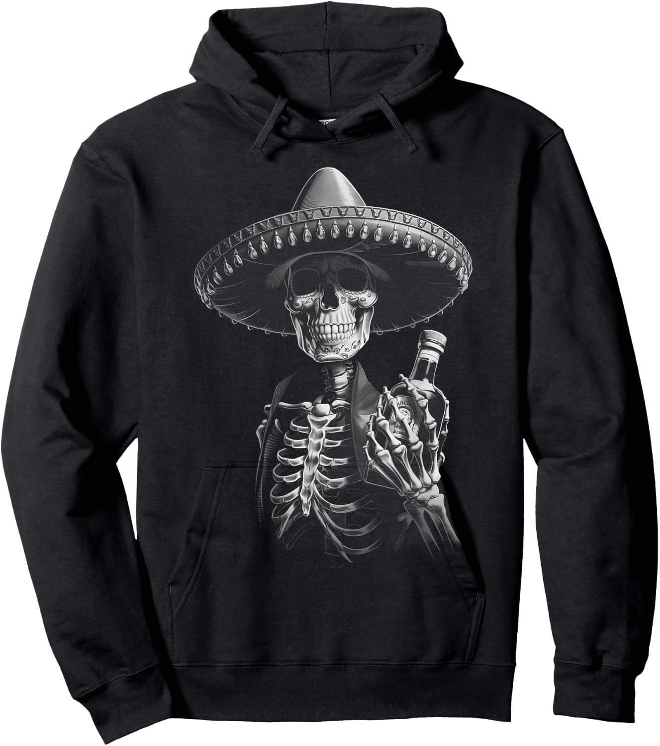 Vintage Mariachi Skeleton Charro Mexican Tequila Party Hoodie - Hoodie | Black
