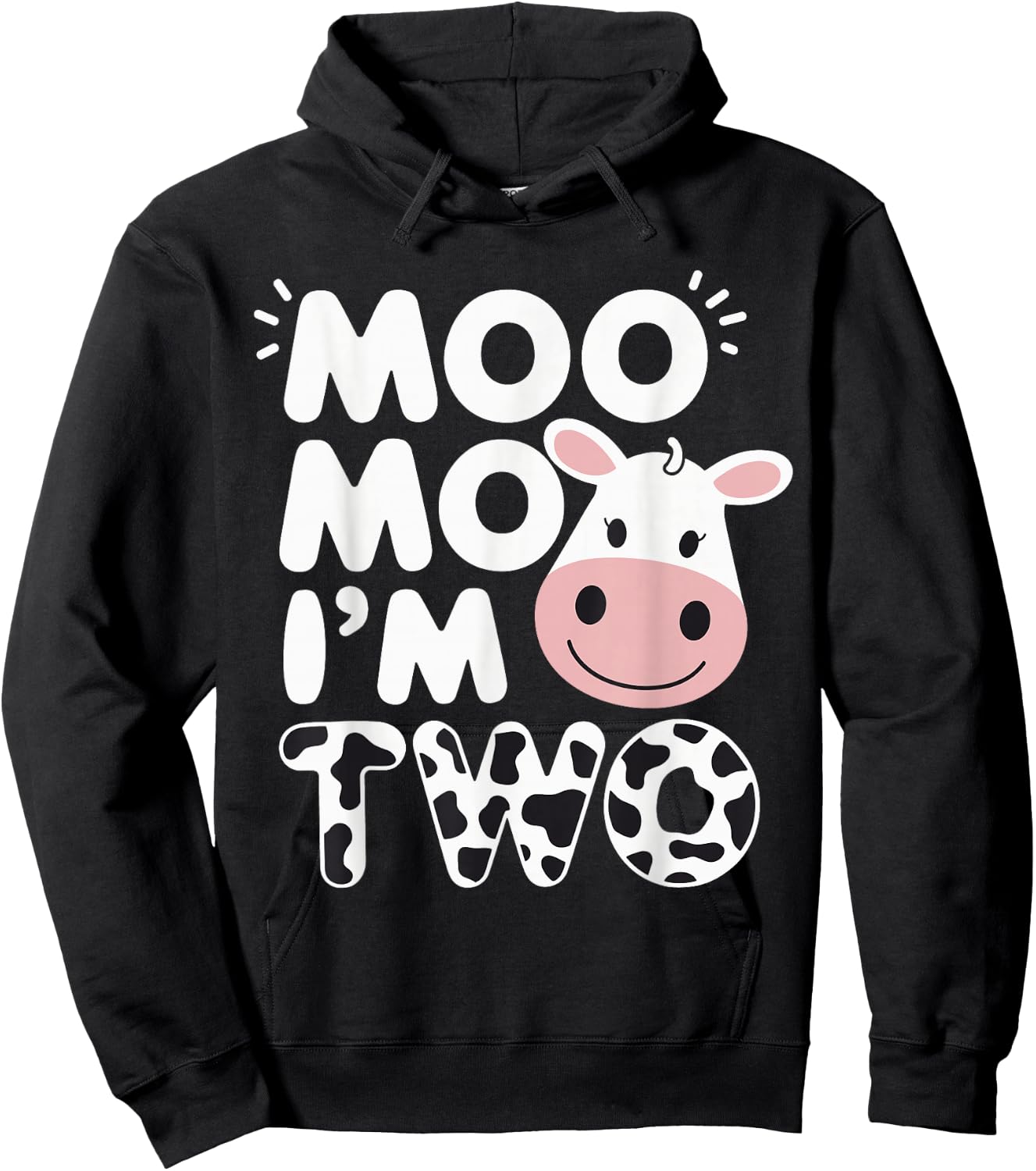 Moo Moo I’m Two Cow Theme 2nd Birthday Hoodie - Hoodie | Black