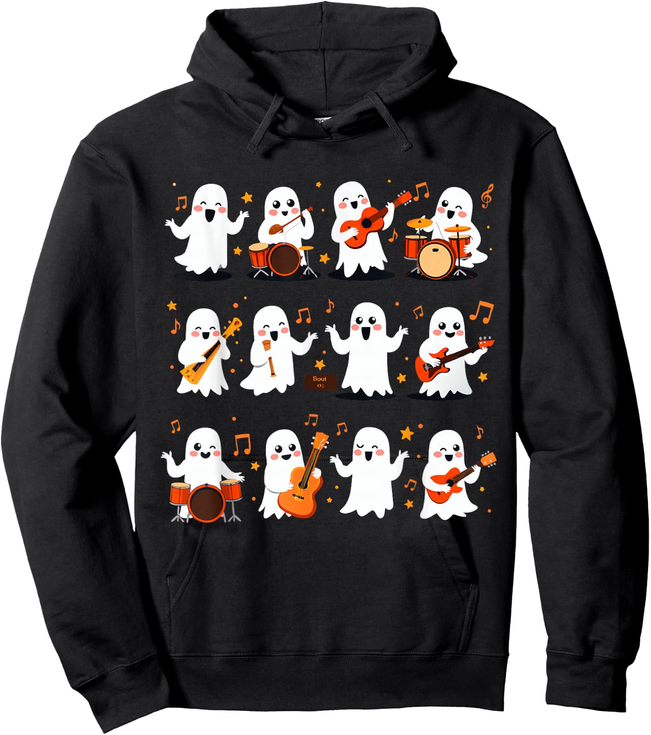 Halloween Ghost Music Teacher Playing Instruments Hoodie - Hoodie | Black