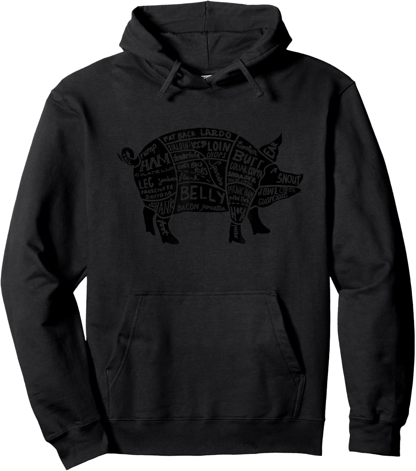 Parts of Pork Funny Hog Meat Cuts Chefs Cooks Butchers Gift Hoodie - Hoodie | Black