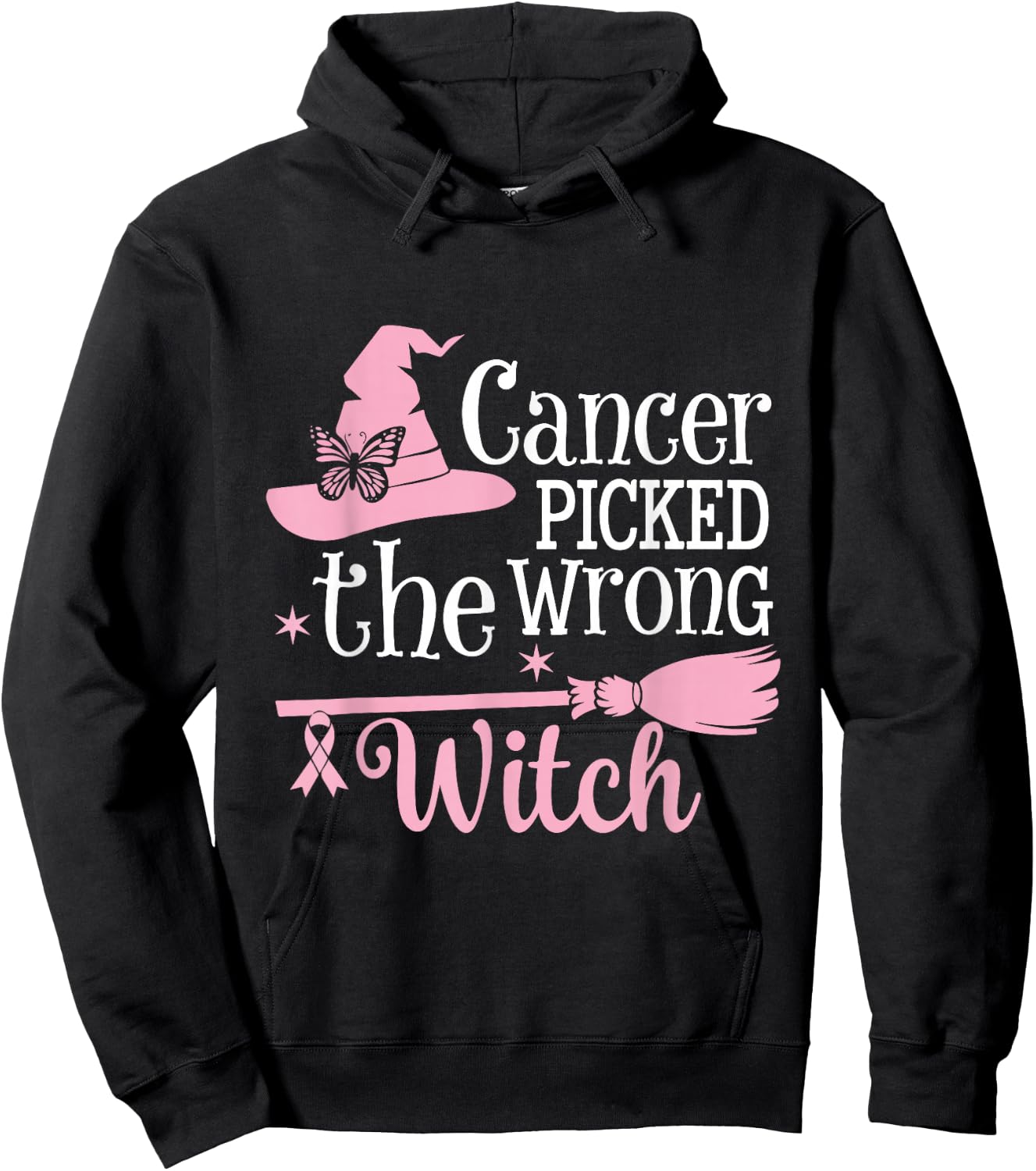 Cancer Picked The Wrong Witch Breast Cancer Awareness Hoodie - Hoodie | Black