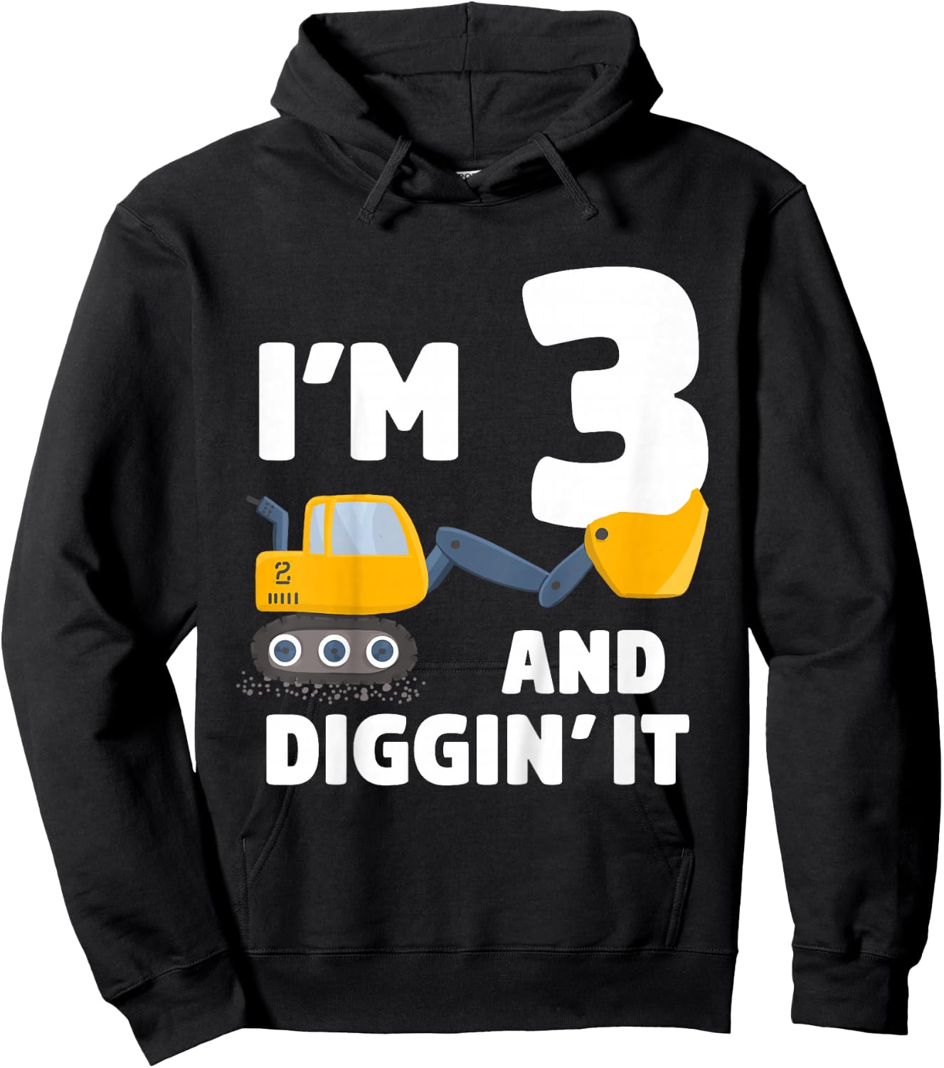 Kids Construction Truck 3rd Birthday Boy Excavator 3 Digger Hoodie - Hoodie | Black