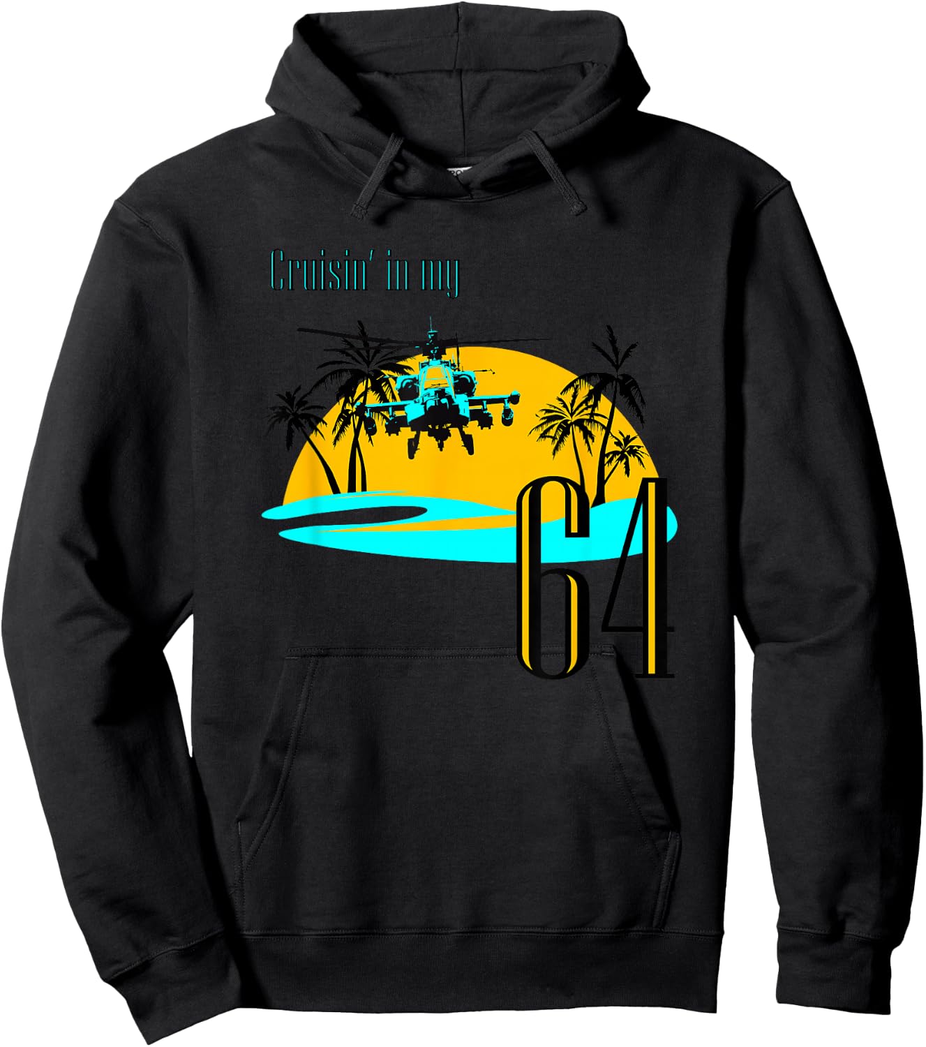 Aviation Helicopter Beach shirt with AH-64 Apache Palm Tree Hoodie - Hoodie | Black