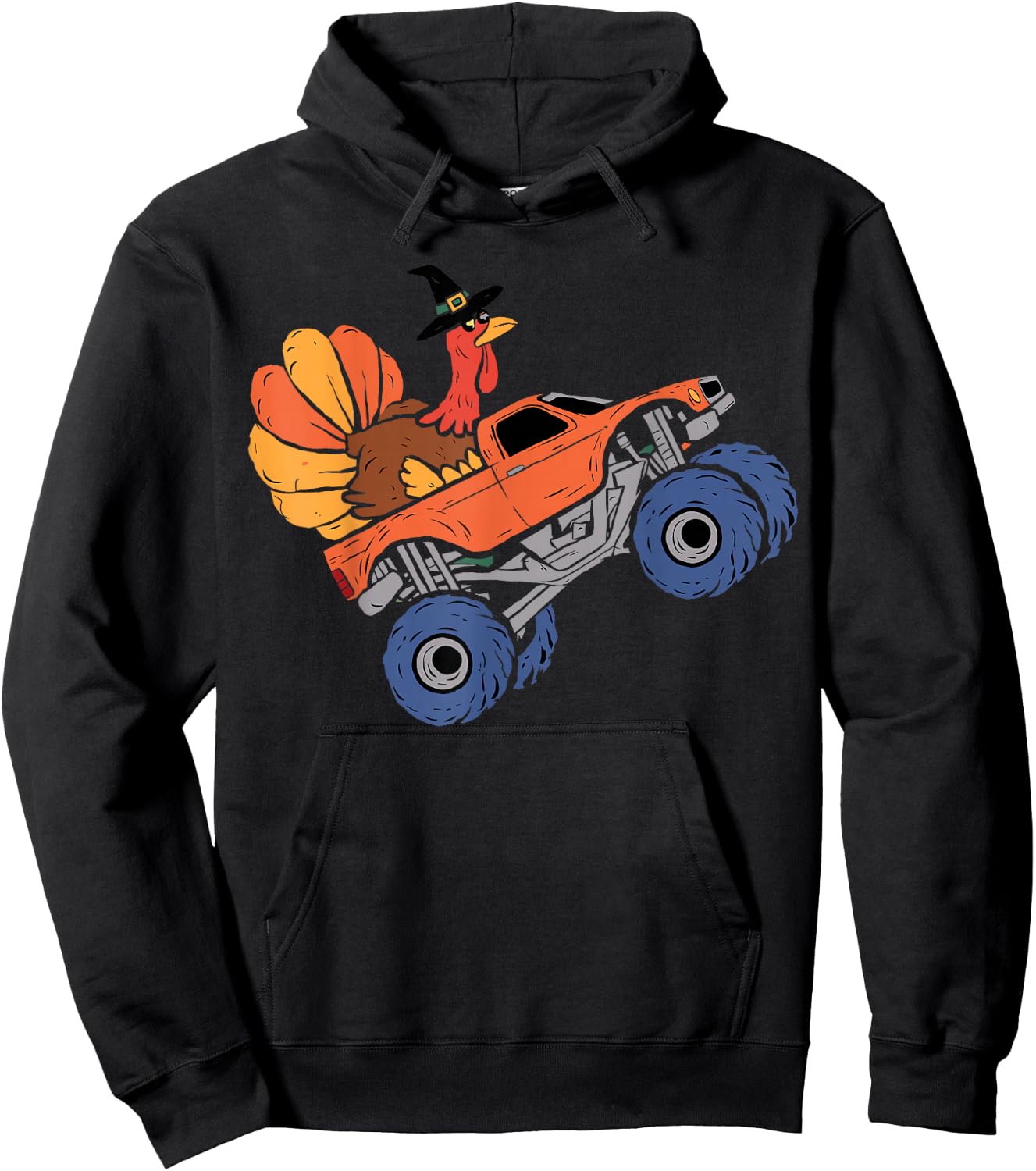 Thanksgiving Turkey Riding Monster Truck Kids Boys Hoodie - Hoodie | Black