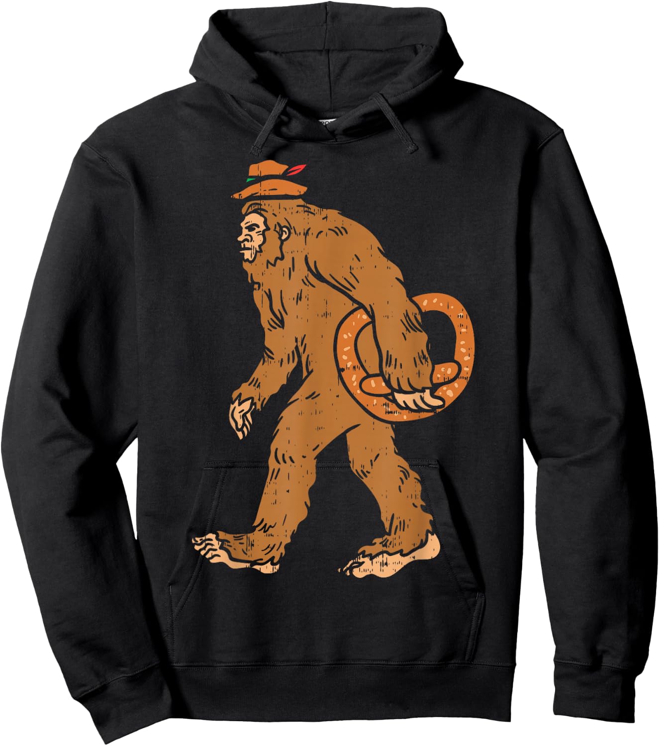 German Bigfoot Sasquatch Pretzel Funny Oktoberfest Men Kids Hoodie - Hoodie | Black