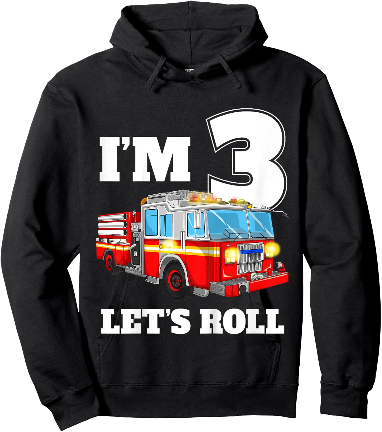 Kids Fire Truck 3rd Birthday Boy 3 Year Old Three Firefighter Hoodie - Hoodie | Black