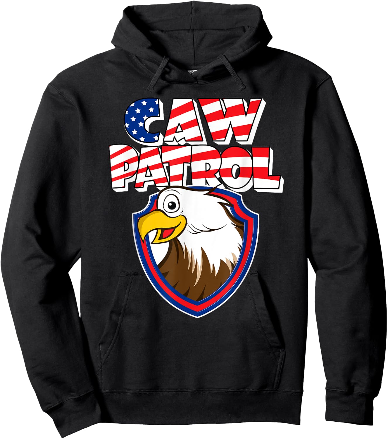 Caw Patrol Bald Eagle American Red White Blue Flag Hoodie - Hoodie | Black