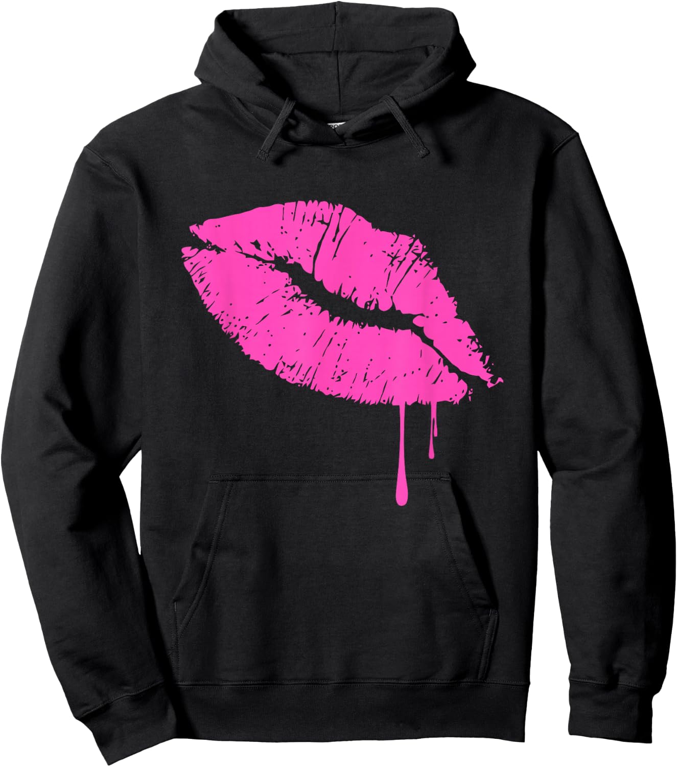 Hot Pink Lips Neon 80s Kiss Hoodie - Hoodie | Black