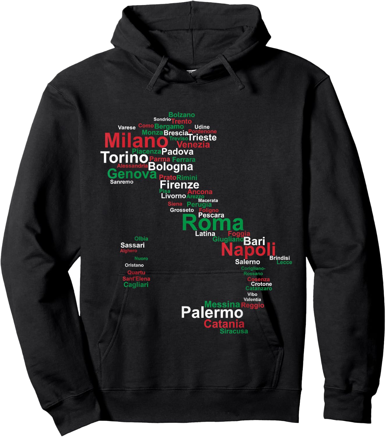 Italy Map Silhouette Flag Towns Cities Rome Travel Europe Hoodie - Hoodie | Black
