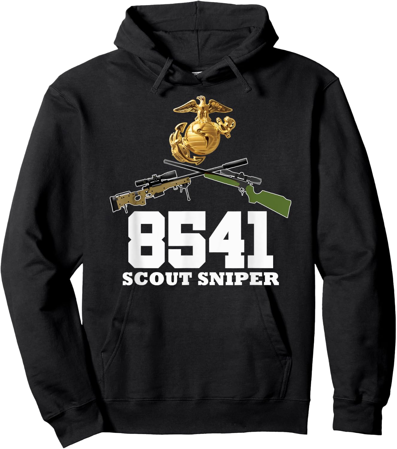 Eagle Globe Anchor 8541 MOS Sniper One Shot One Kill T shirt Hoodie - Hoodie | Black