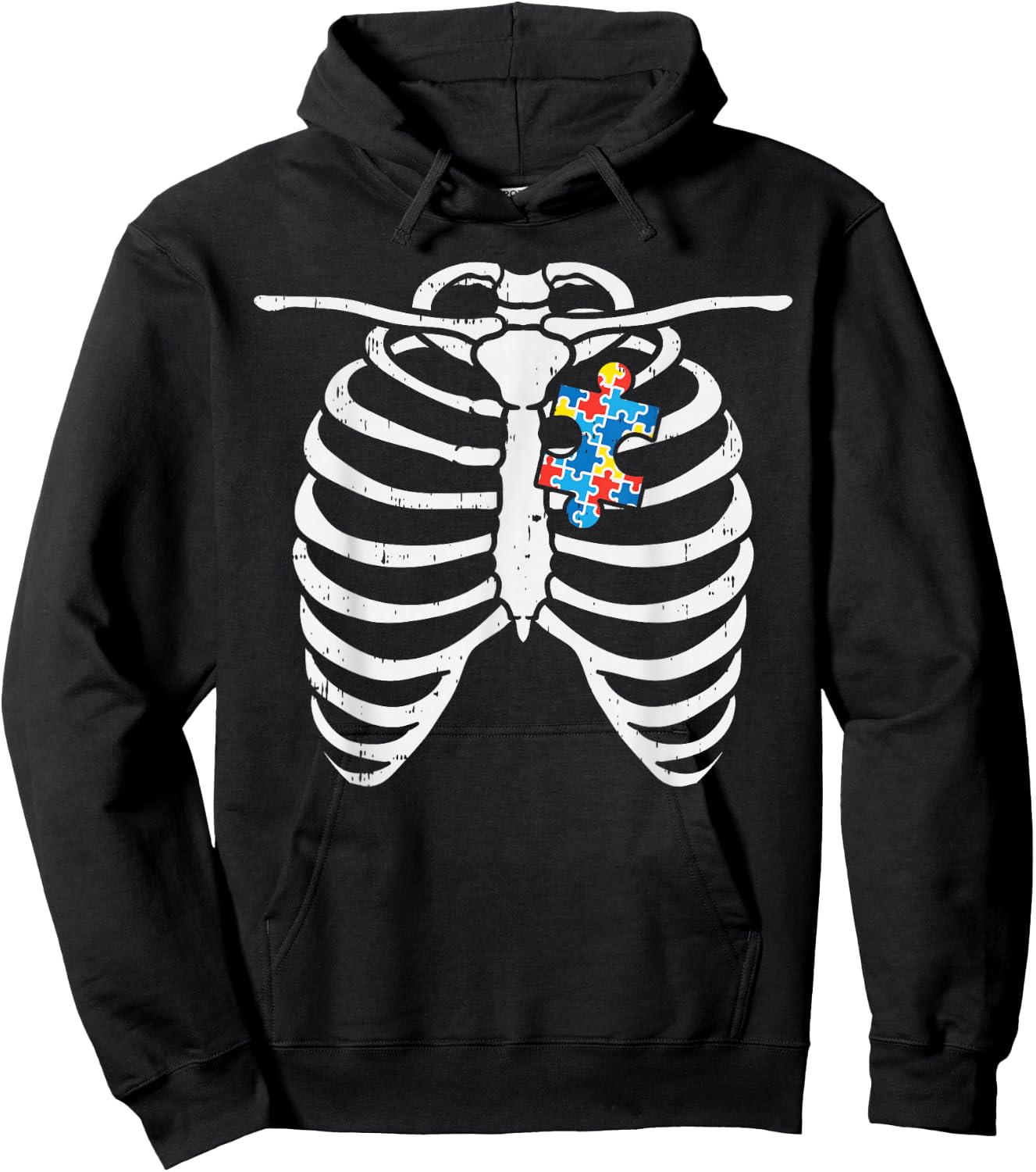 Autism Awareness Puzzle Skeleton X-Ray Halloween Costume Kid Hoodie - Hoodie | Black