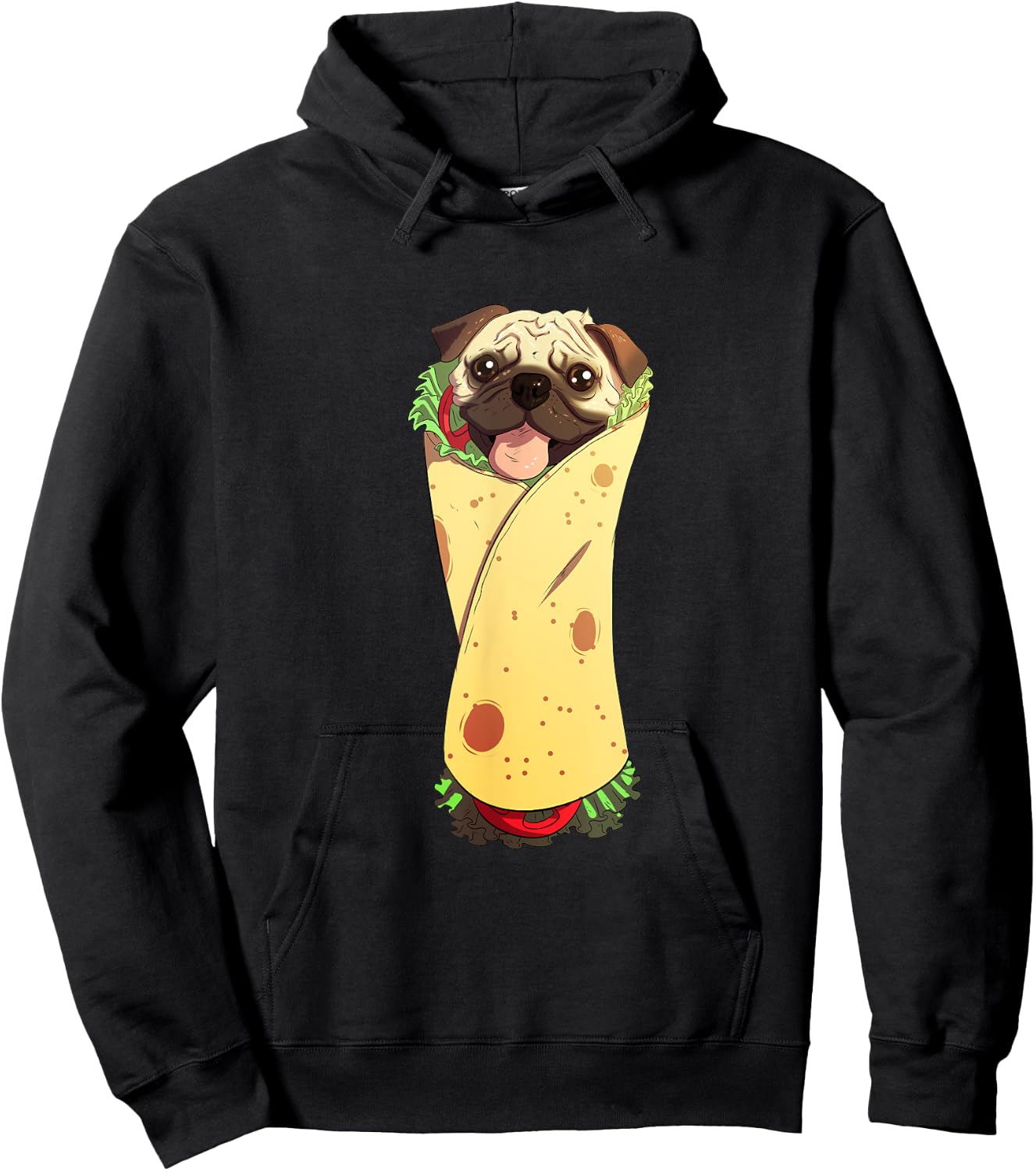 Pugrito - Funny Mexican Pug Dog Burrito Food Hoodie - Hoodie | Black