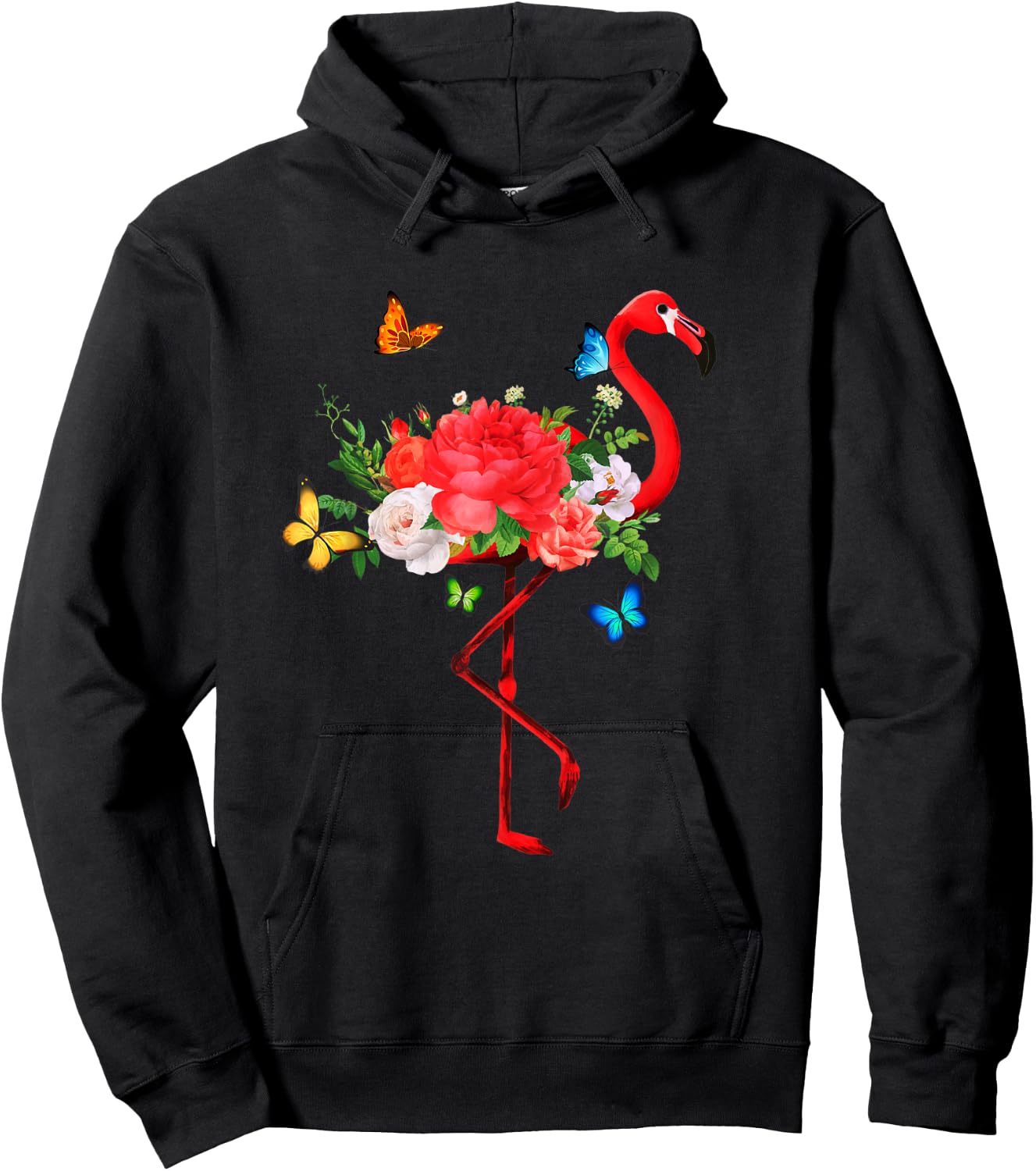 Flamingo Flowers Butterflies Summer Flamingos Hoodie - Hoodie | Black