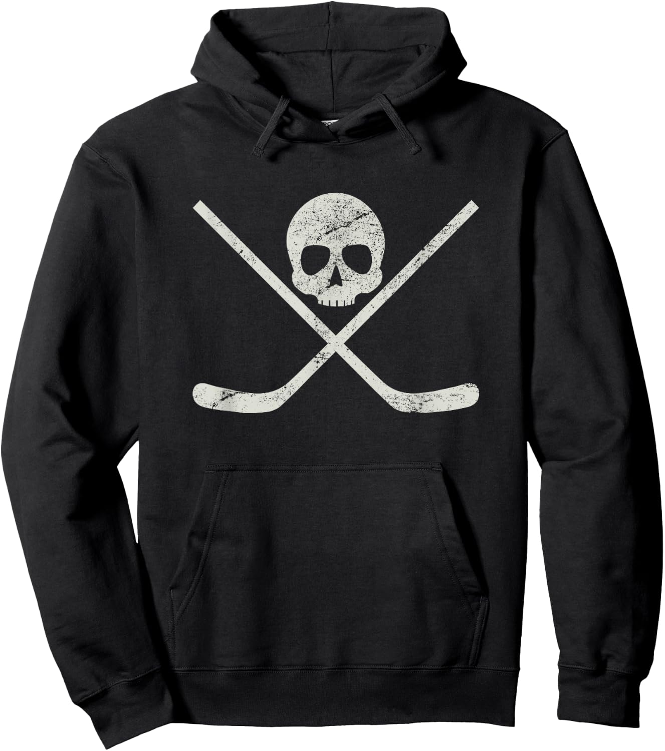 Distressed Ice Hockey Goon Pirate Skull Sticks Hoodie - Hoodie | Black