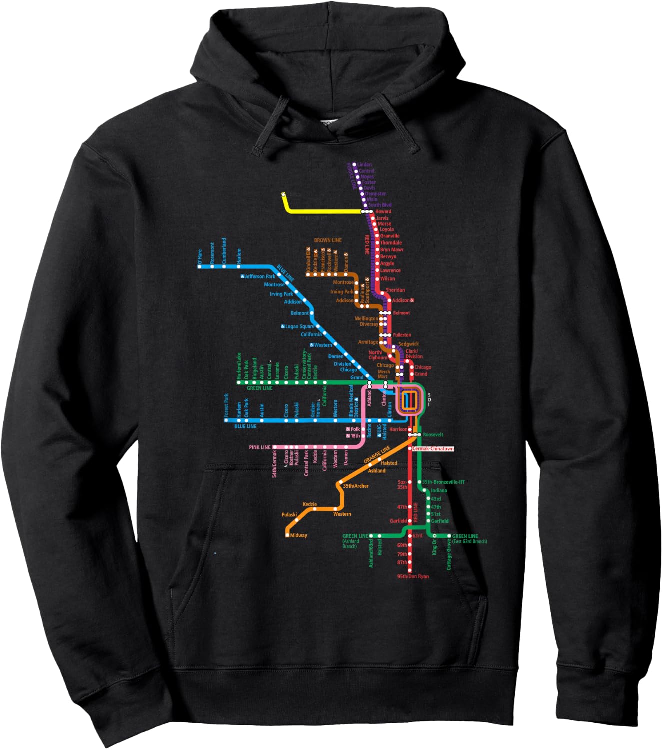 Chicago Trains Map Hoodie - Hoodie | Black