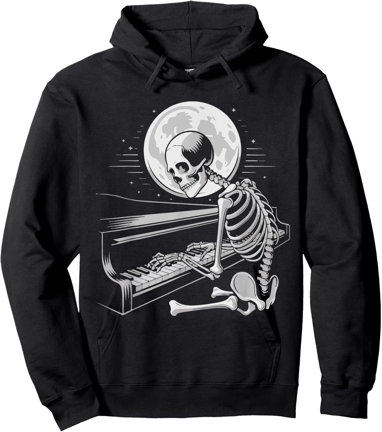 Skeleton Playing Piano Moon Halloween Pianist Hoodie - Hoodie | Black