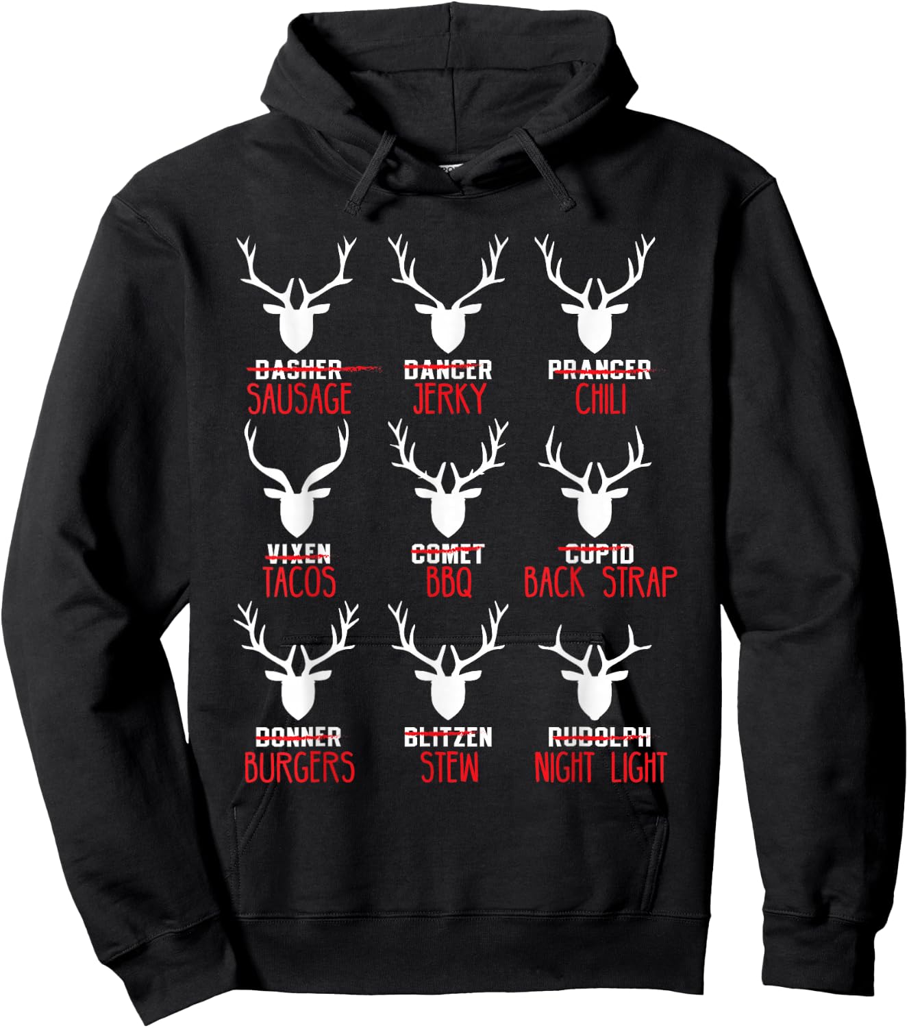 Funny Christmas Deer Hunters All of Santa's Reindeer Design Hoodie - Hoodie | Black