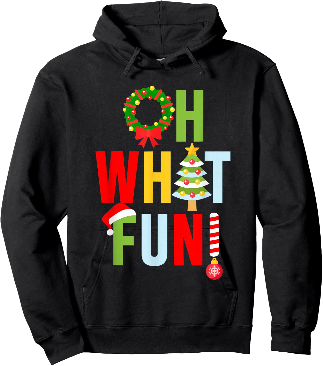 Oh What Fun Christmas With Wreath And Tree Hoodie - Hoodie | Black