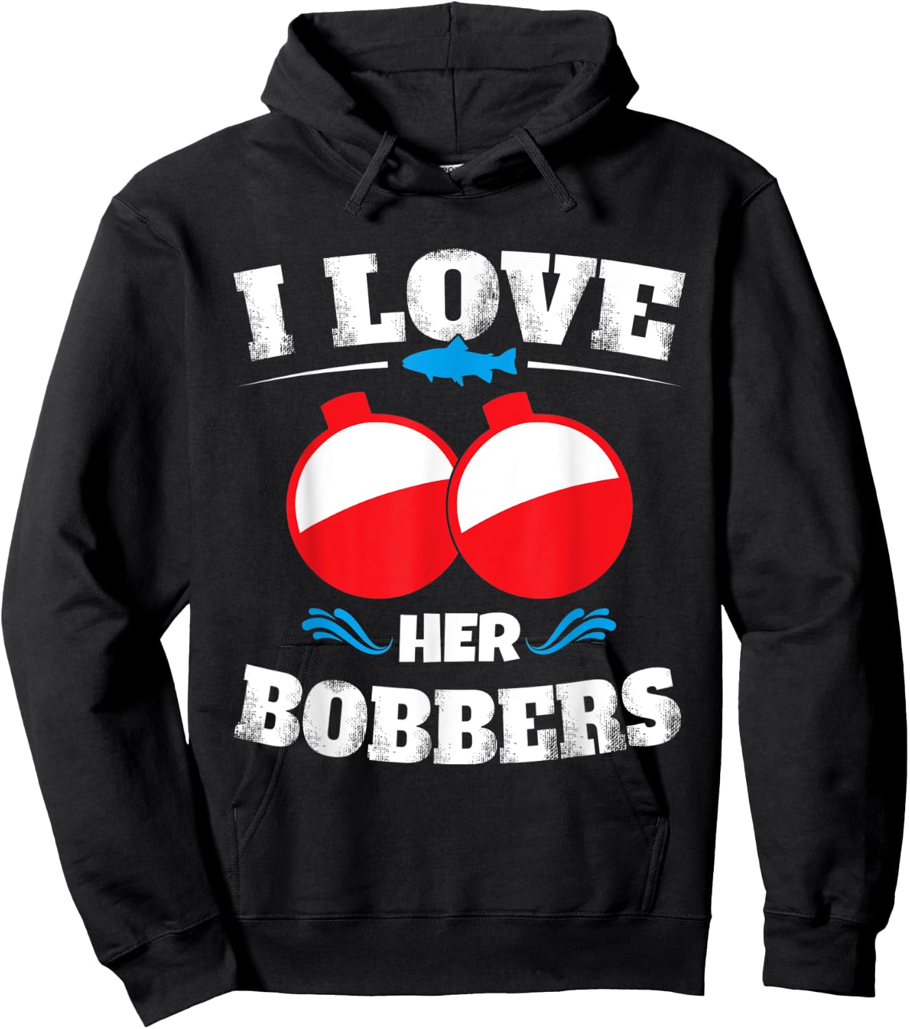 Vintage I Love Her Bobbers Funny Fishing Couple Matching Hoodie - Hoodie | Black