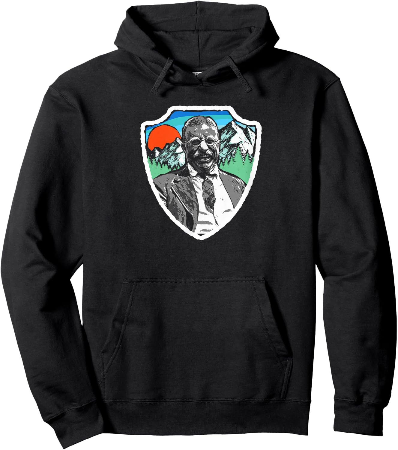 Symbiosis Supply Co. Retro Teddy Roosevelt Vintage Nature - Men's Adults Grey Graphic Short Sleeve Classic Fit Pull On - S Hoodie - Hoodie | Black