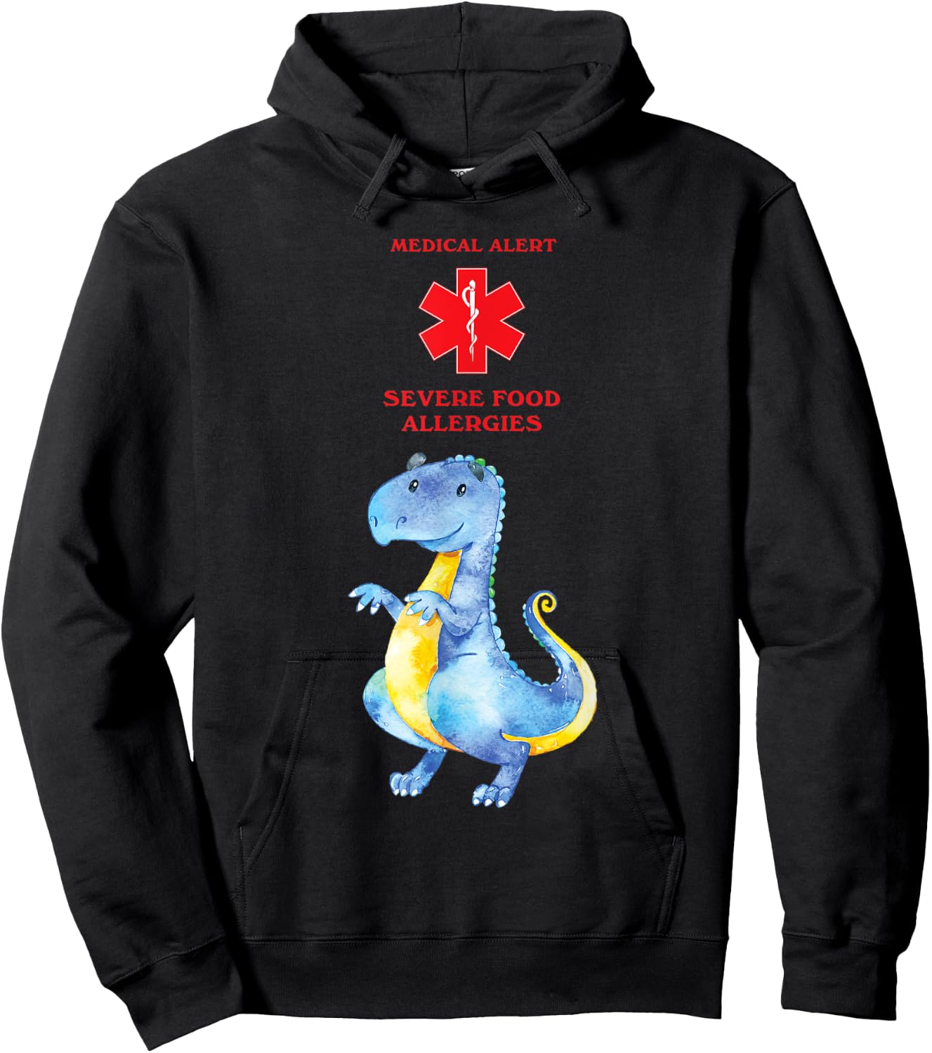 Medical Alert Severe Food Allergies with Cute Dragon Hoodie - Hoodie | Black