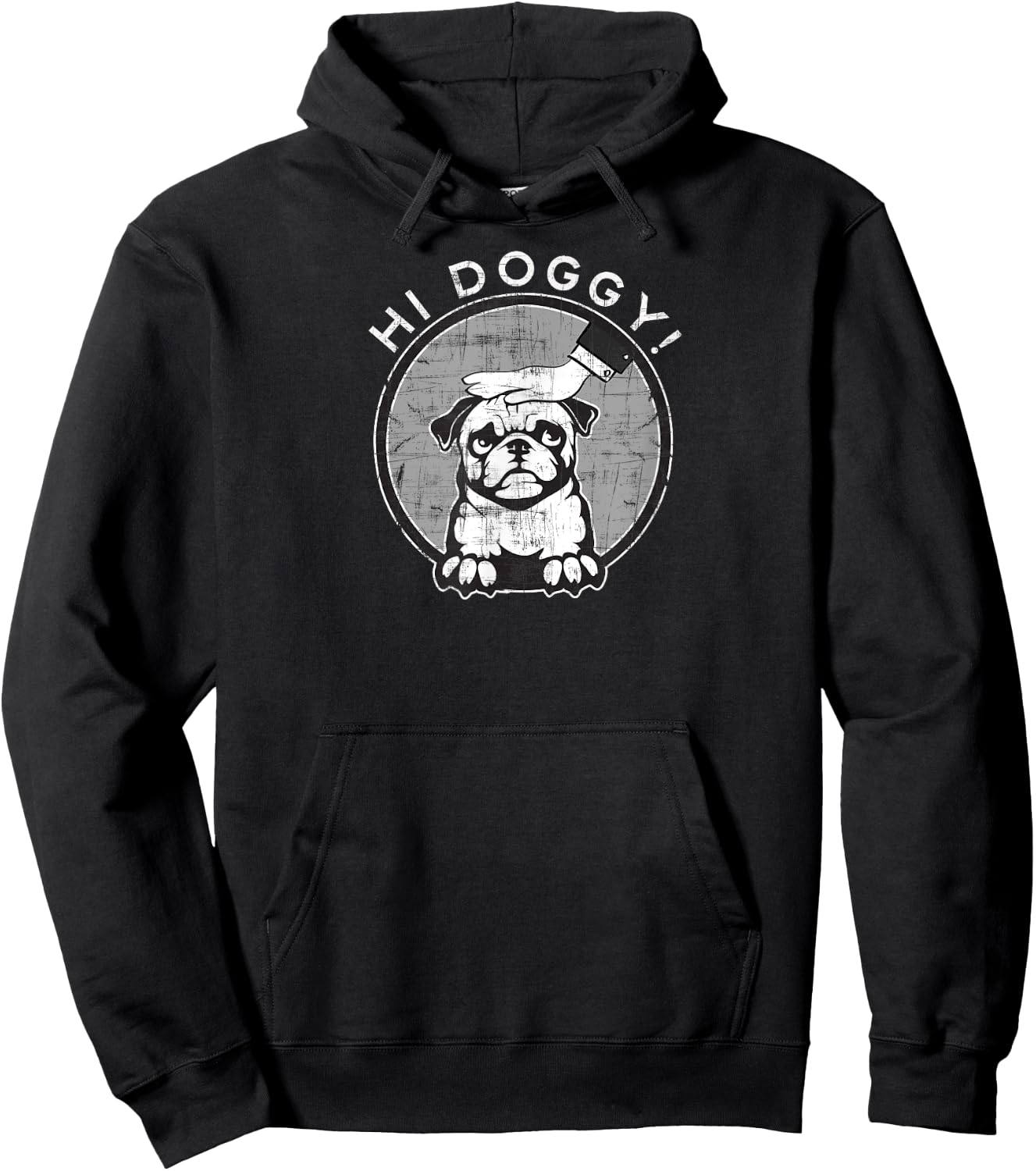 "Hi Doggy" Shirt with hand - Distressed Hoodie - Hoodie | Black