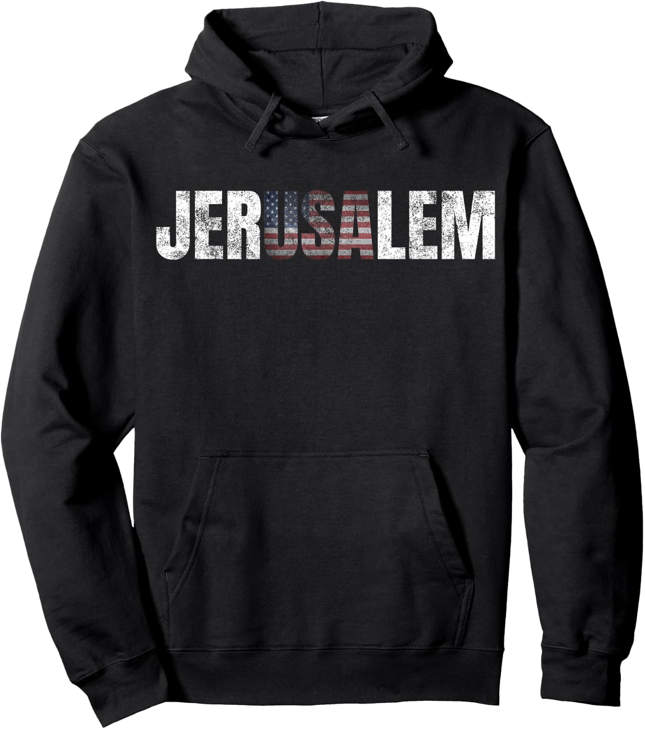 Distressed Jerusalem Jewish Israeli Gift American Flag Hoodie - Hoodie | Black