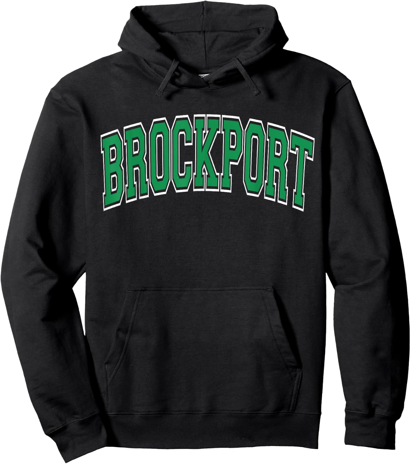 Brockport Arched Green Text Hoodie - Hoodie | Black